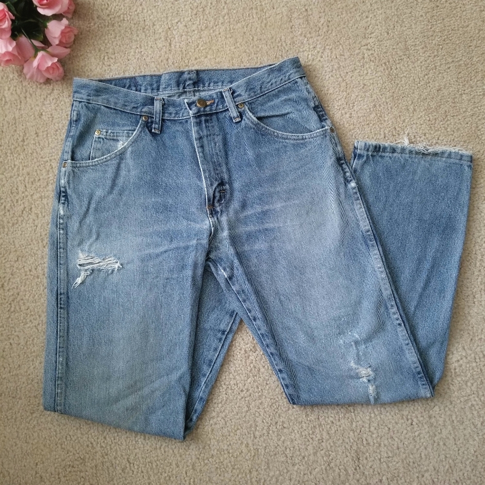 Men's Wrangler Distressed Holey Regular Blue Jeans